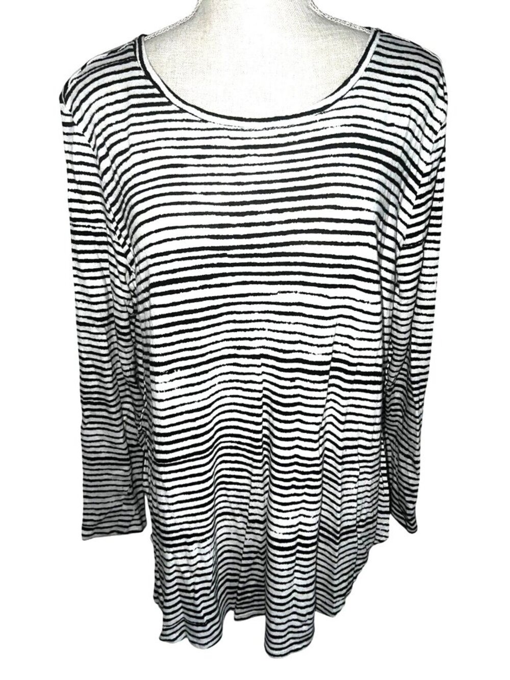 Mossimo Striped Long Sleeve Top Black & White Side Split XXL